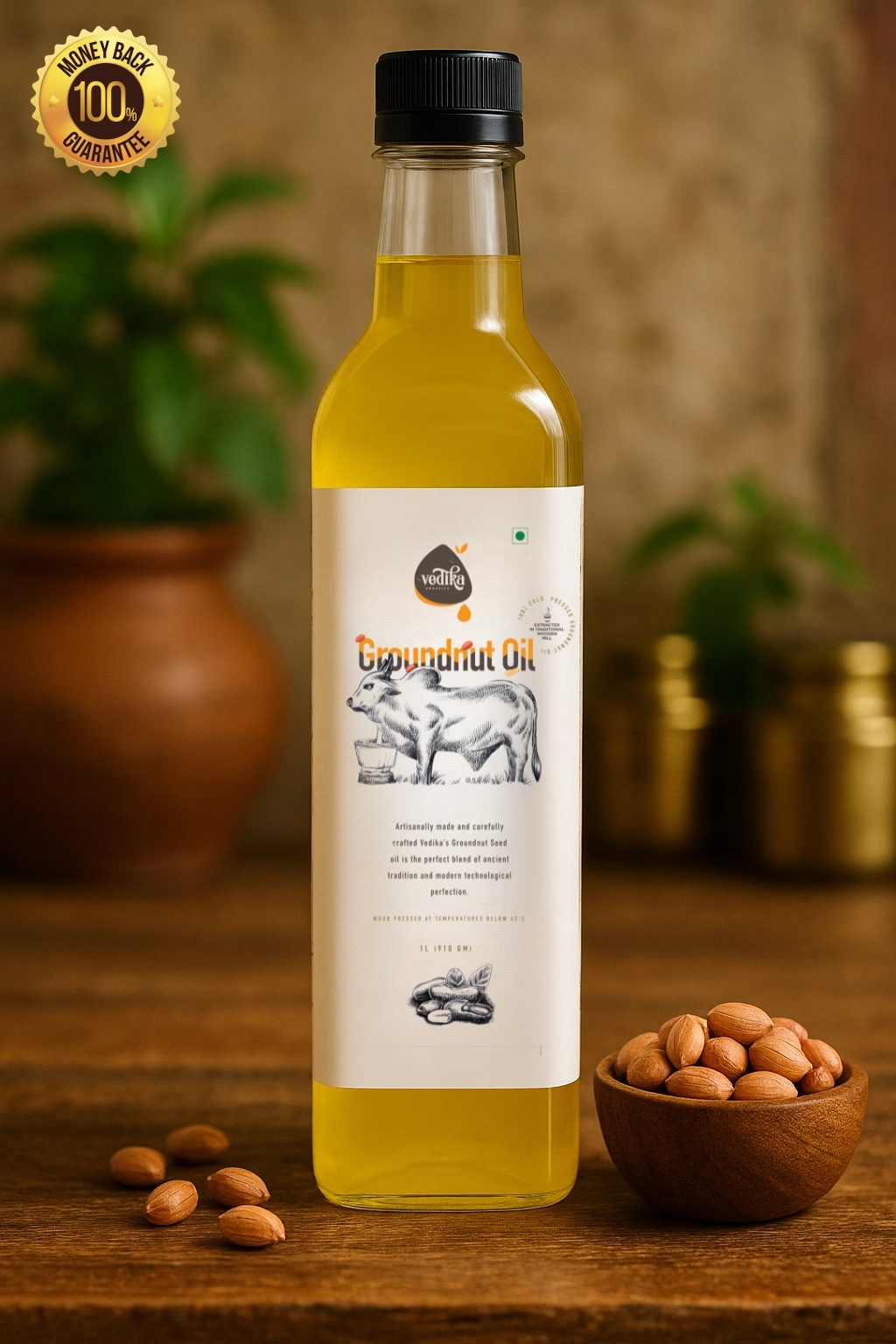 Vedika Organics Wood Pressed Groundnut Oil (5 litre)
