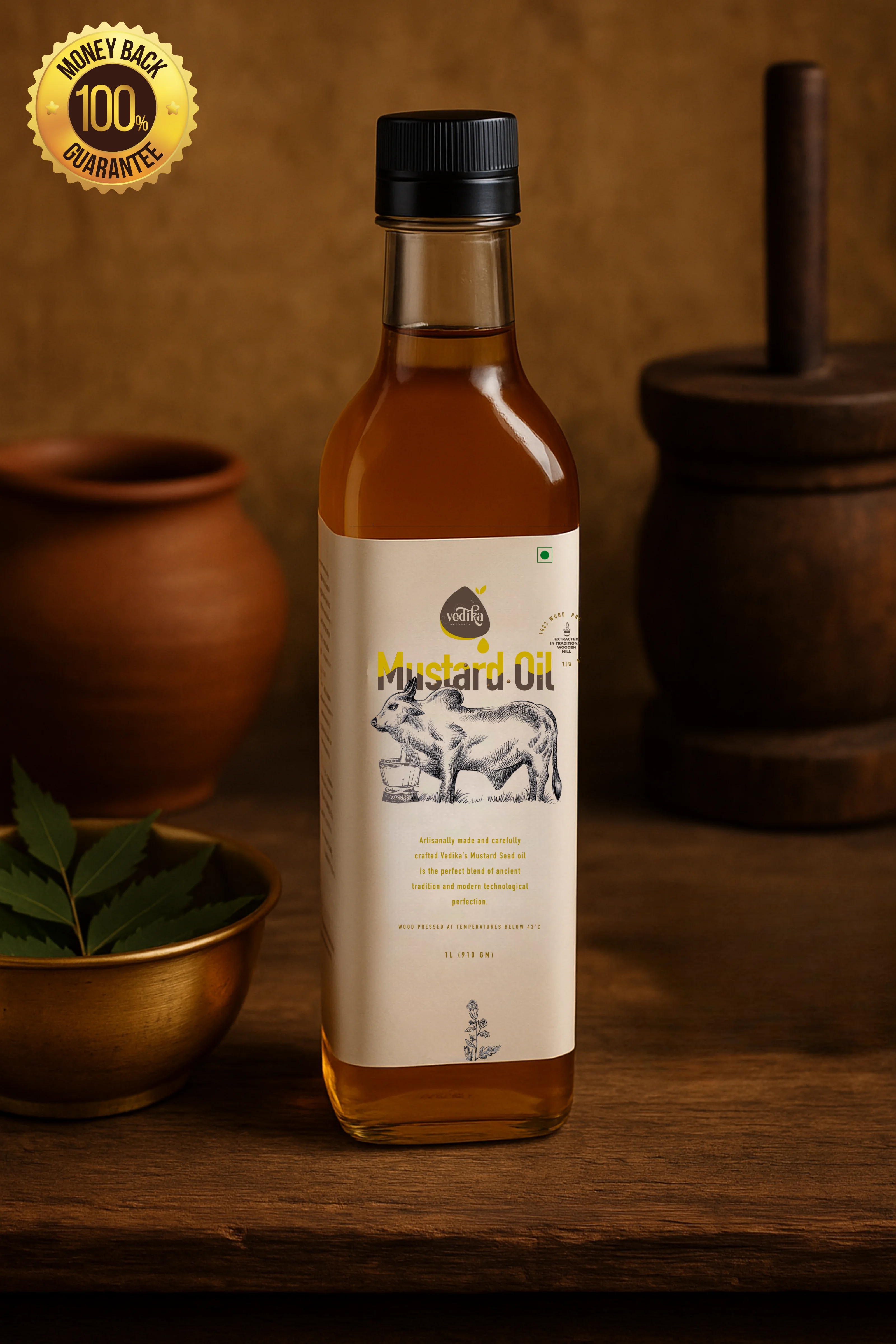 Vedika Organics Wood Pressed Kachi Ghani Mustard Oil (1 litre)