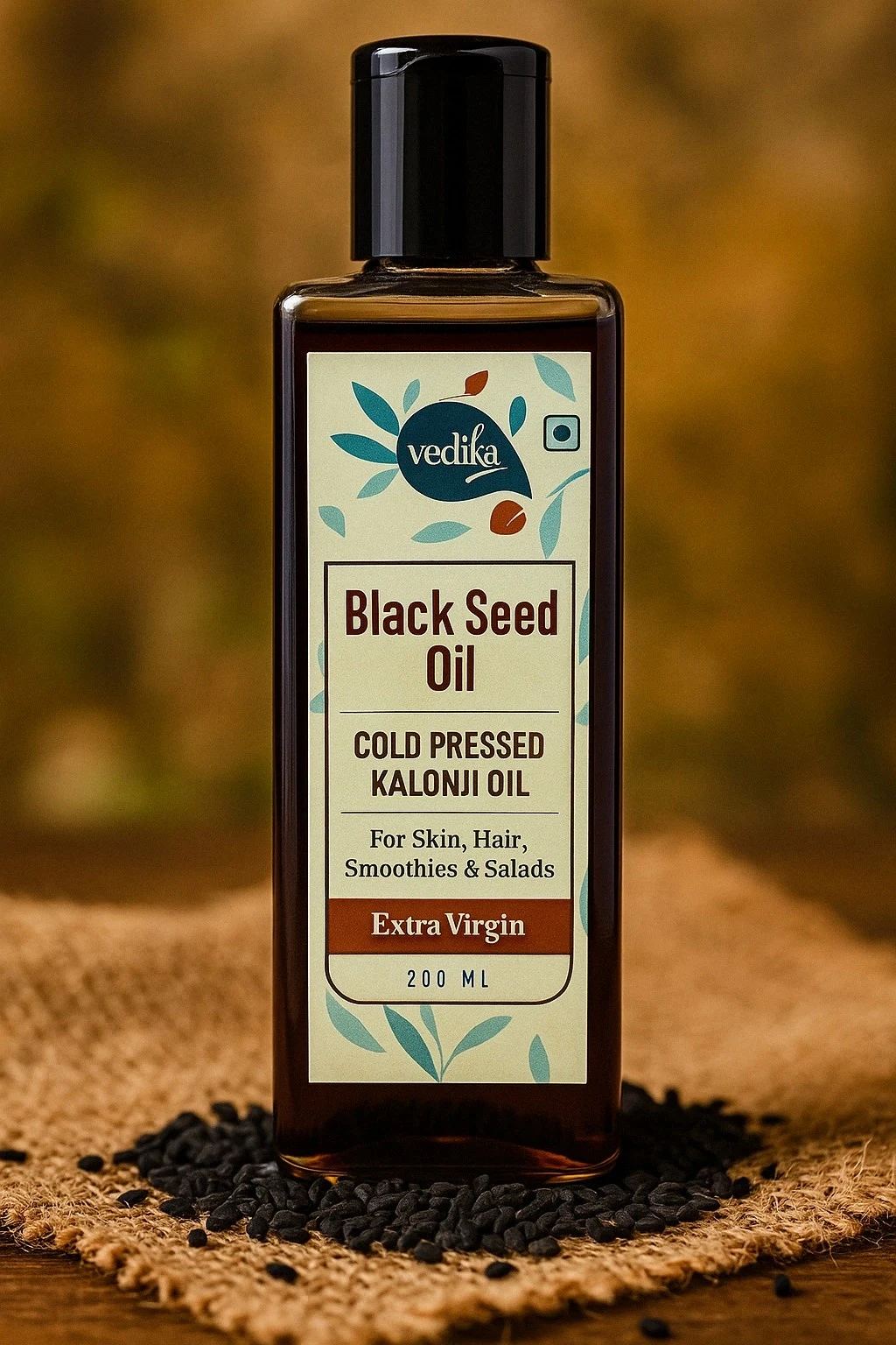 Vedika Organics Wood Pressed Black Seed Oil · Kalonji Oil (Nigella Sativa) 200 ml