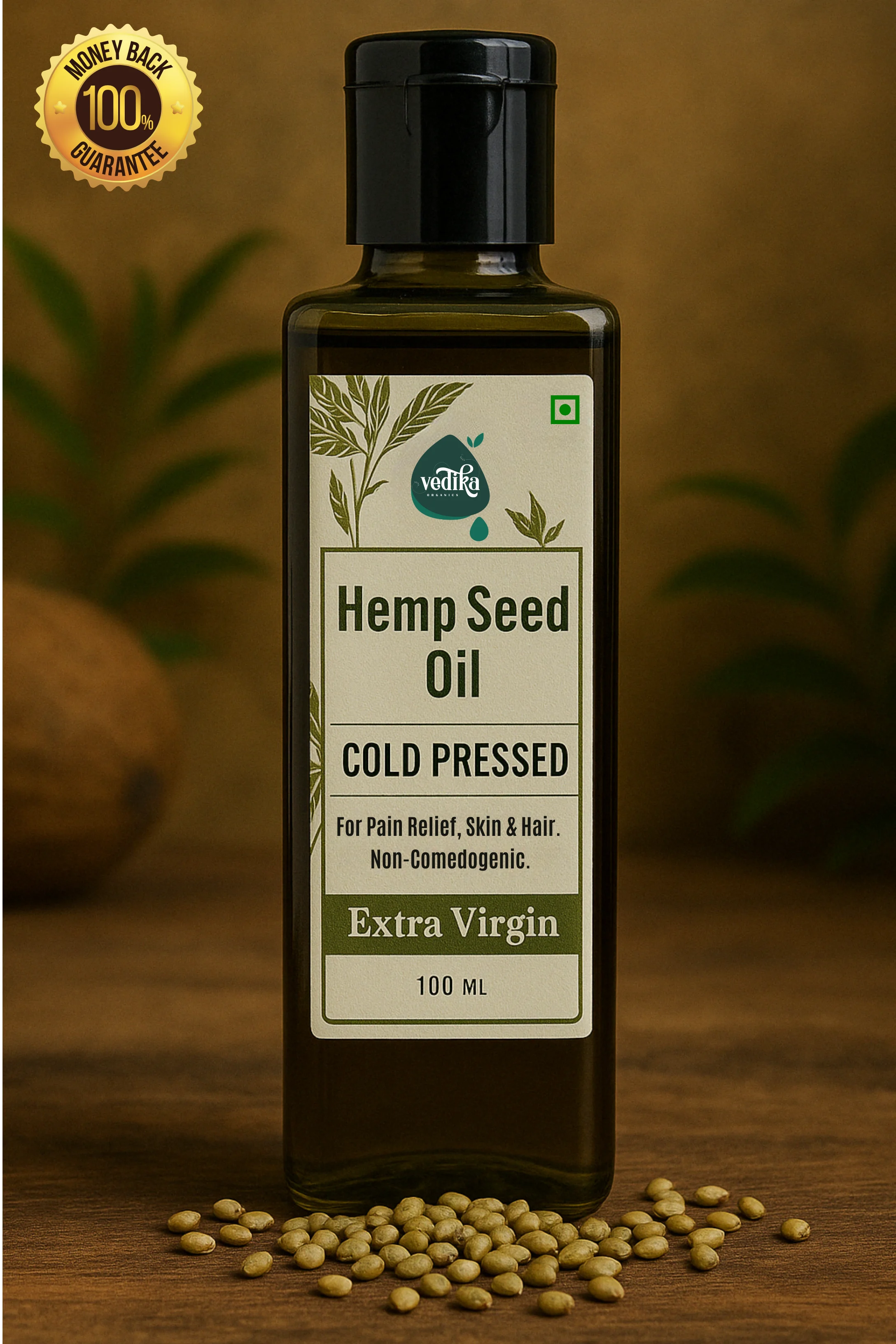 Vedika Organics Cold Pressed 100% Hemp Seed Oil (100ml)