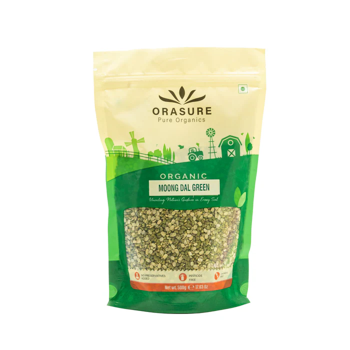 Orasure Organic Moong Dal Green - 500g (Pack of 1)| Unpolished Whole Gram