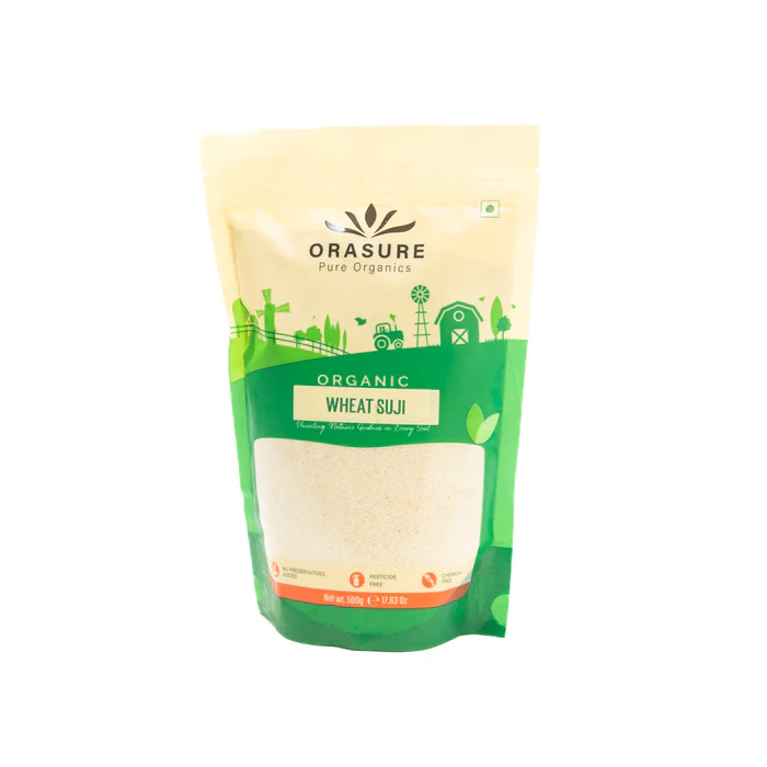 Orasure Organic Wheat Suji - 500g (Pack Of 1) | High Fibre