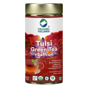 Organic Wellness Tulsi Green Tea Saffron 100 grams Tin Pack