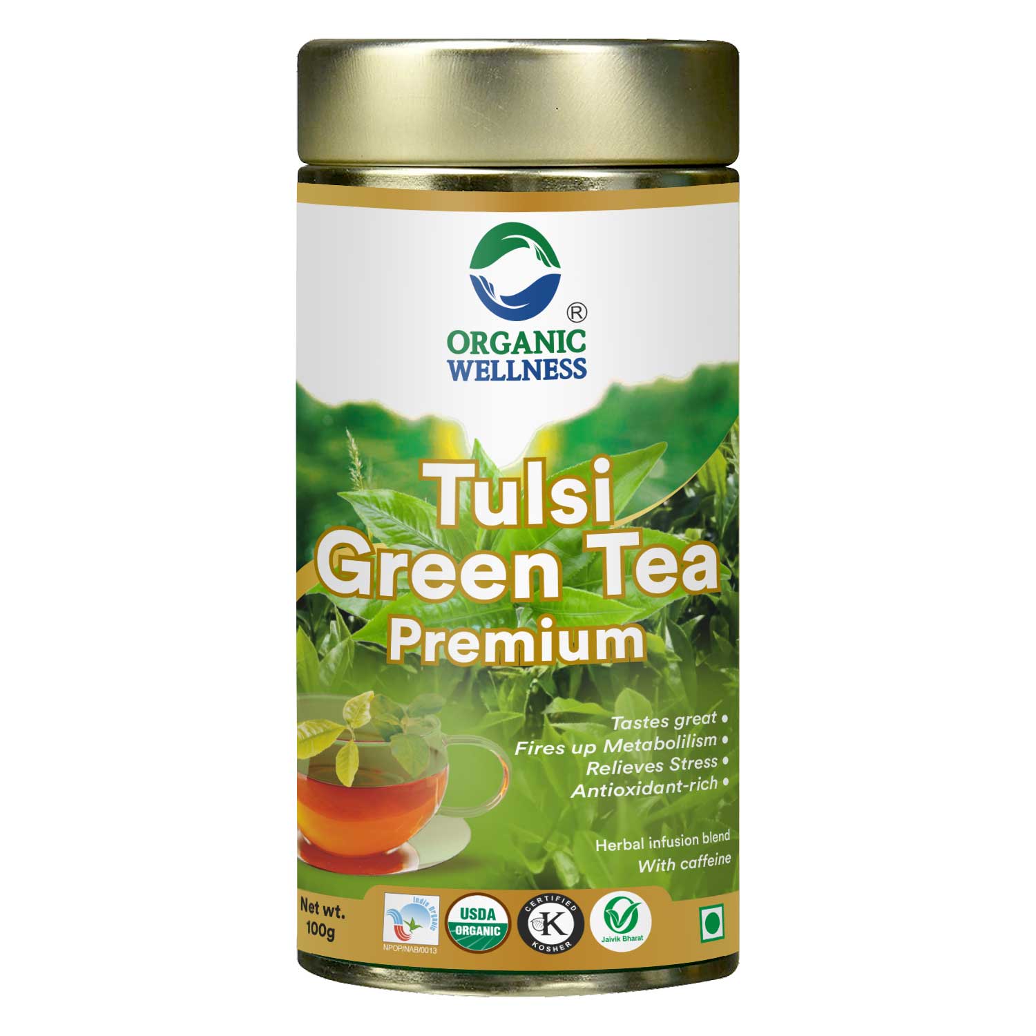Organic Wellness Tulsi Green Tea Premium 100 grams Tin Pack