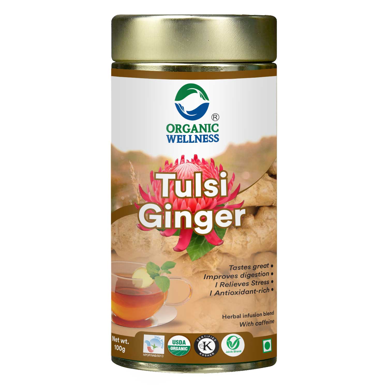 Organic Wellness Tulsi Ginger 100 grams Tin Pack