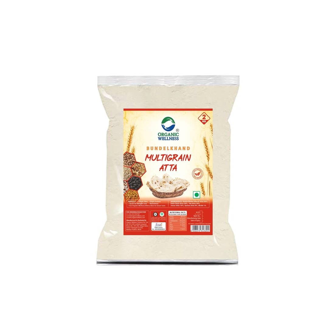 Organic Wellness Whole Wheat Multigrain Atta 2 KG Pack | HProteinigh 