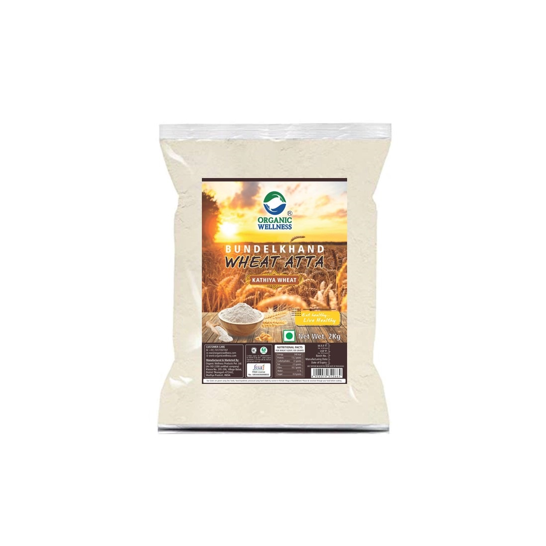 Organic Wellness Kathiya Wheat Atta 2 KG Pack | Emmer Wheat Flour
