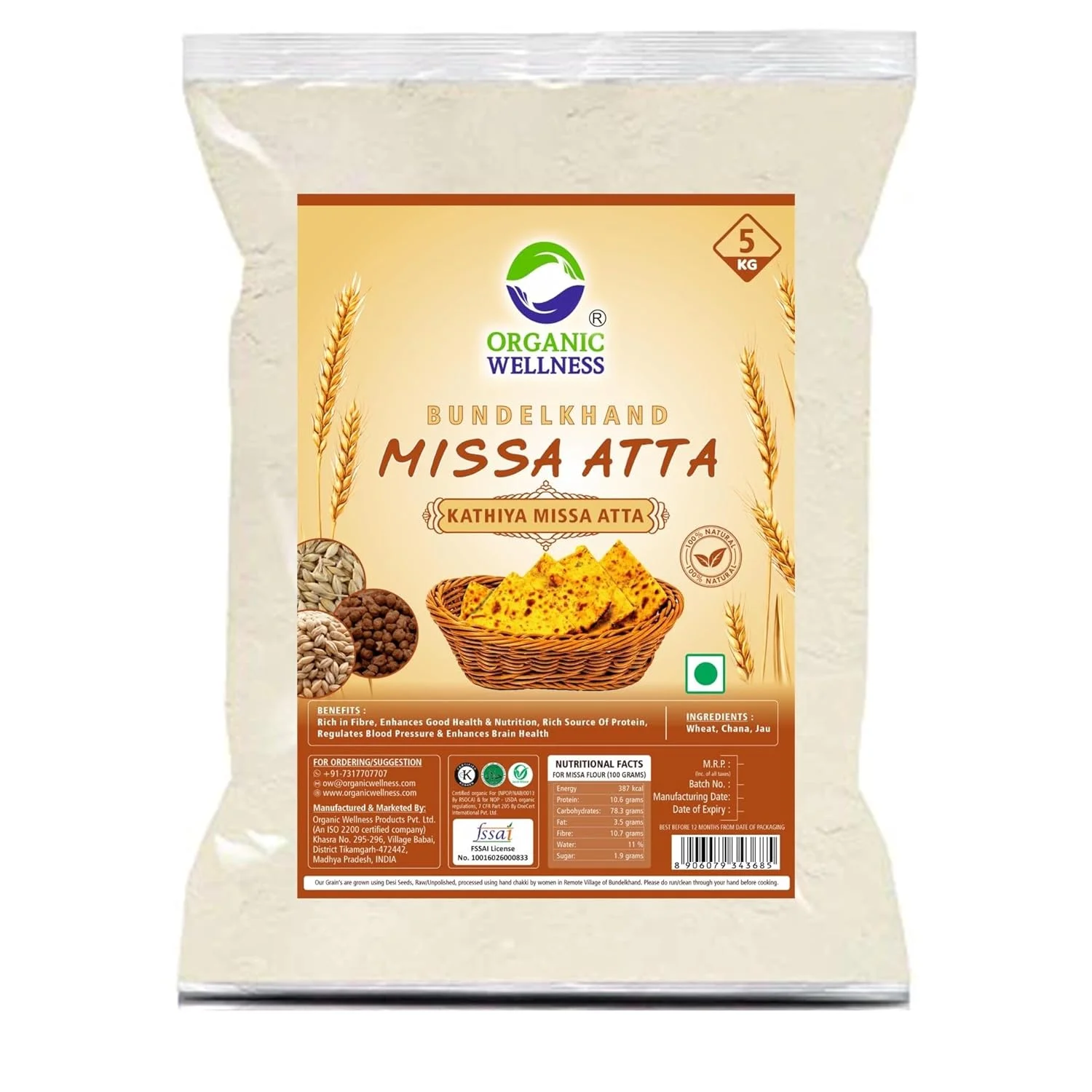Organic Wellness Bundelkhand 5 kg Missa Atta| Chakki Atta - 5 KG Pack