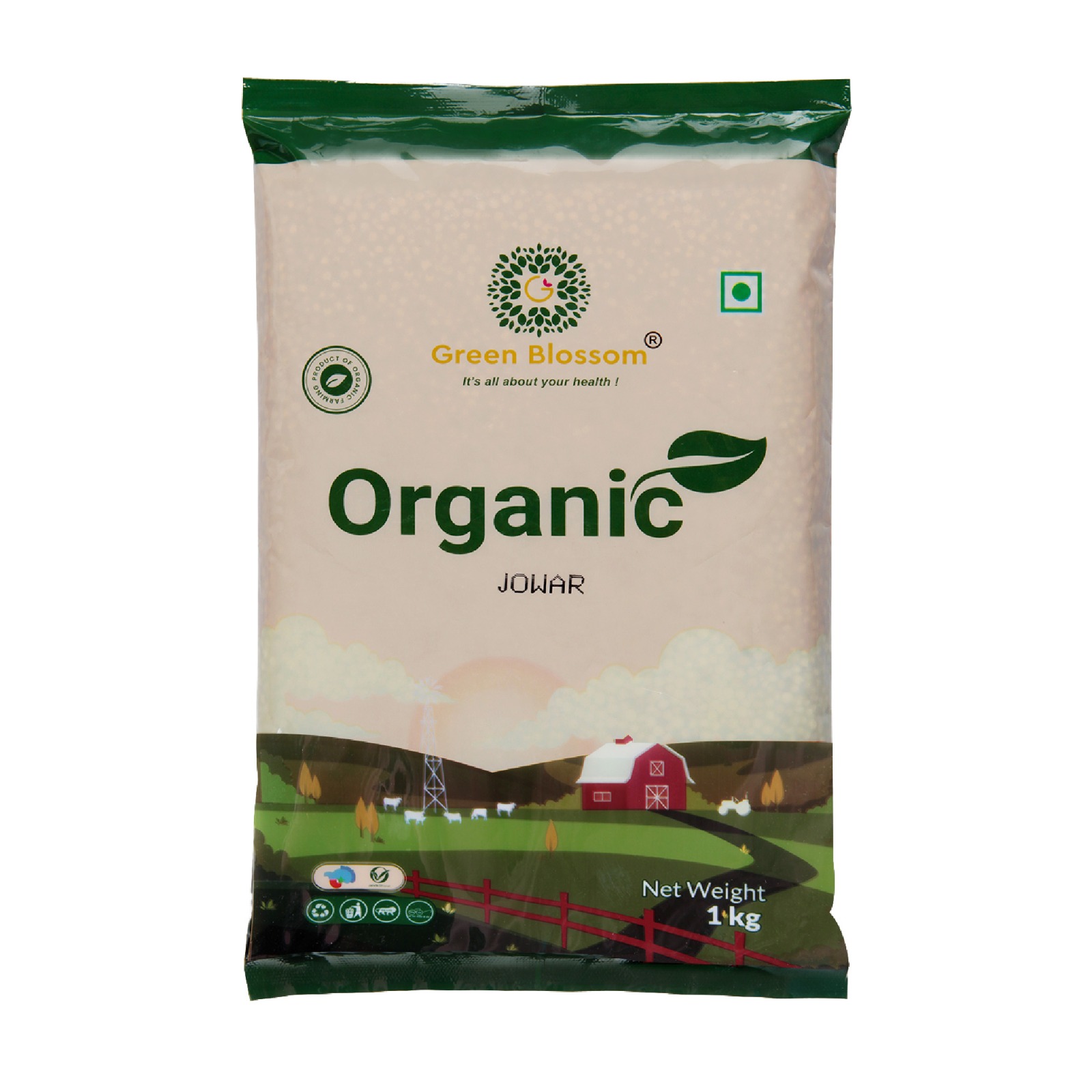 Green Blossom Organic Jowar/Soreghum Whole - 1Kg