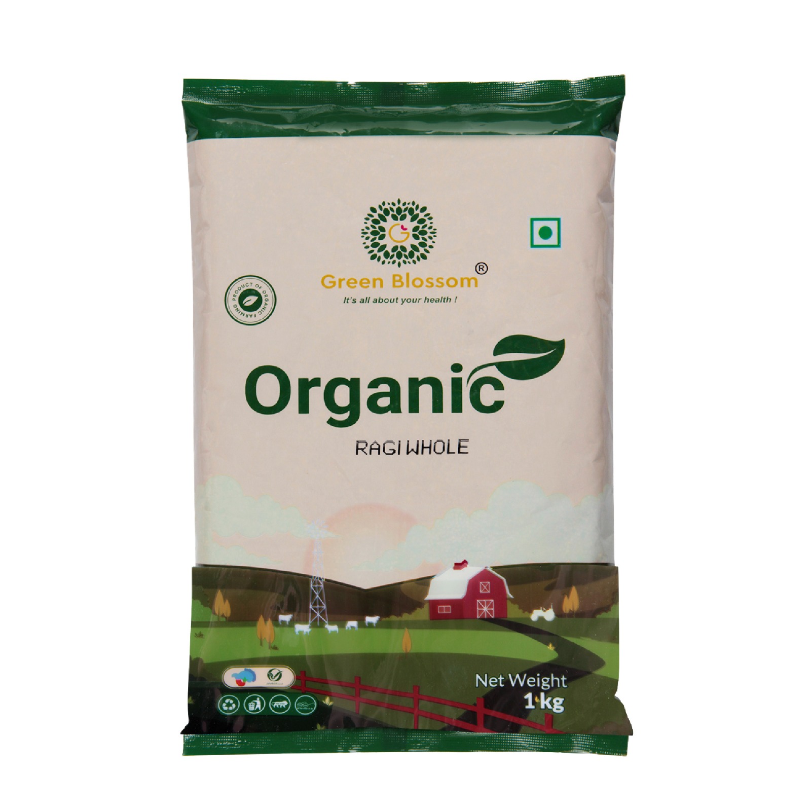 Green Blossom Organic Ragi /Finger Millet Whole - 1Kg